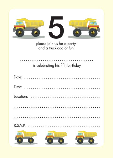 10 Childrens Birthday Party Invitations - 5 Years Old Boy - TRUCKS