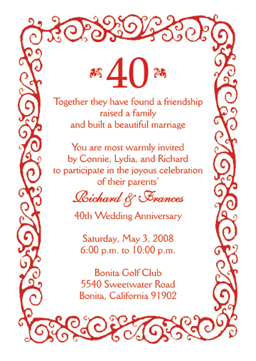 25 Personalized 40th Wedding Anniversary Party Invitations   AP 002