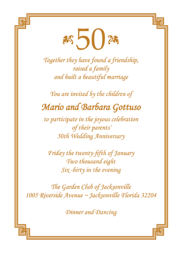 25 Personalized 50th Wedding Anniversary Party Invitations   AP 009 