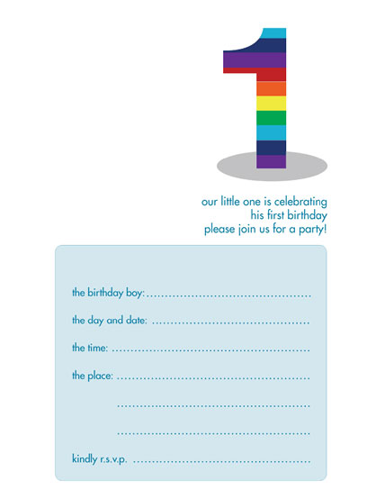 Kids Birthday Party Invitation Template   1 Year Old Boy   Item No 