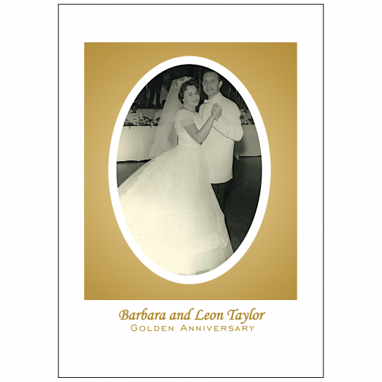 Cover of 50th Wedding Anniversary Party Invitation with Oval Shaped Photo Cover of 50th Wedding Anniversary Party Invitation with Oval Shaped Photo