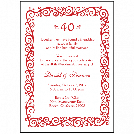 40th Wedding Anniversary Party Invitation