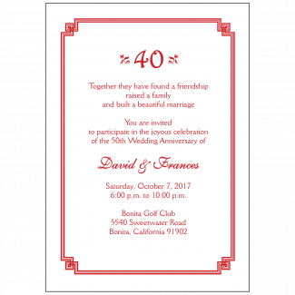 40th Wedding Anniversary Party Invitation