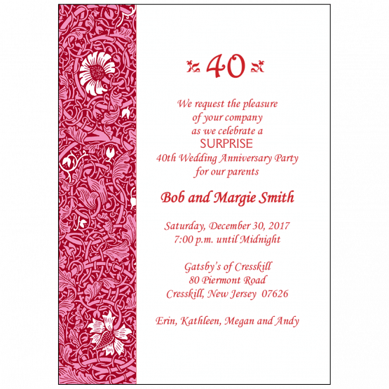 40th Wedding Anniversary Party Invitation