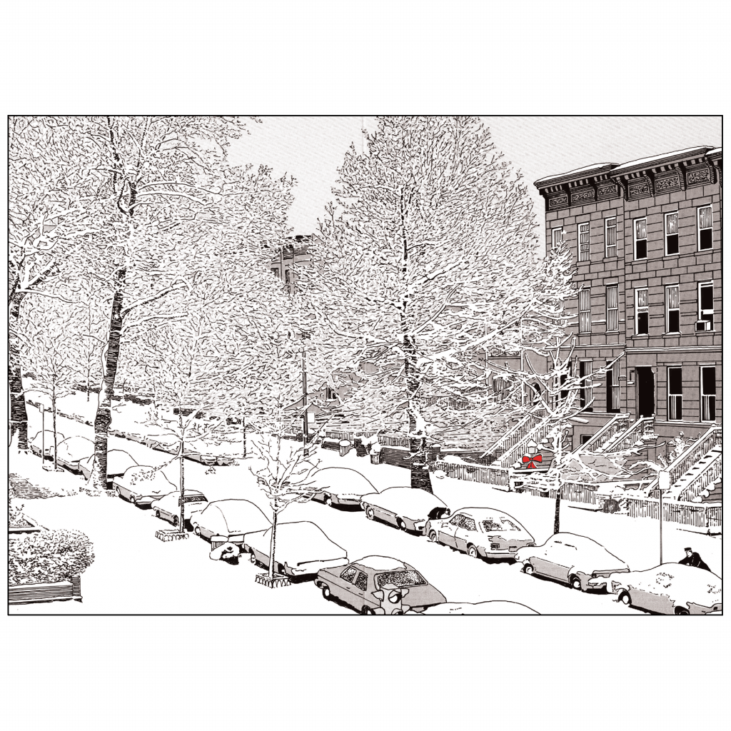 Front and Back Cover of Christmas Holiday Card Snowy Street