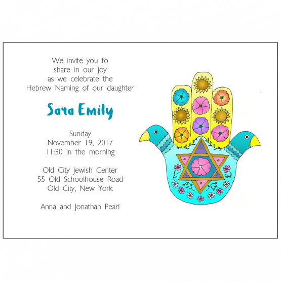 Jewish Baby Naming Invitation with Hamsa