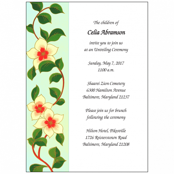 Jewish Unveiling Ceremony Invitation