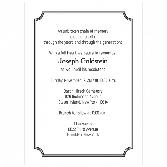 Jewish Unveiling Ceremony Invitation