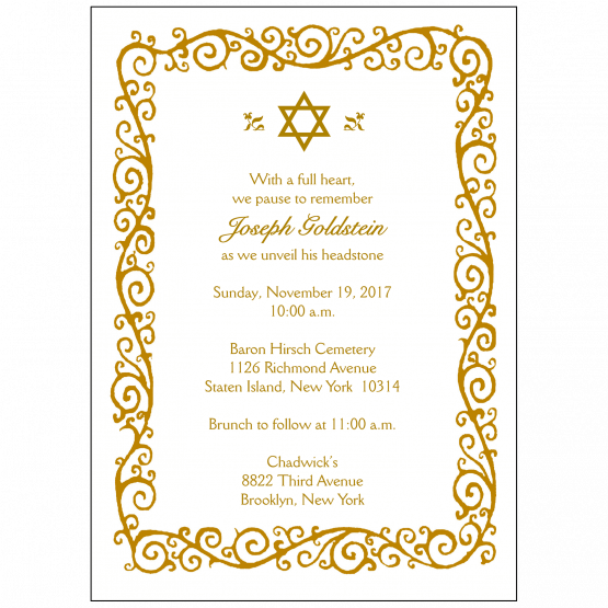 Jewish Unveiling Ceremony Invitation