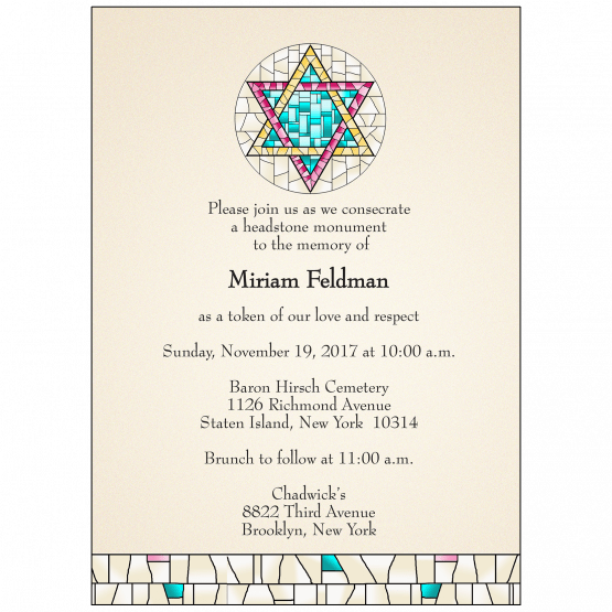 Jewish Unveiling Ceremony Invitation